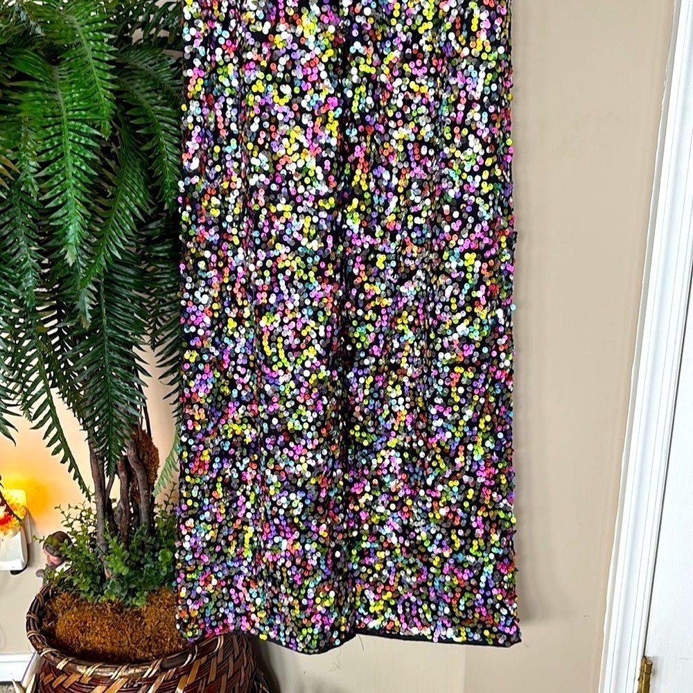NWOT Nasty Gal Rainbow Sequin High Waist Wide Leg Flare Pants NYE Party Club - Picture 5 of 16
